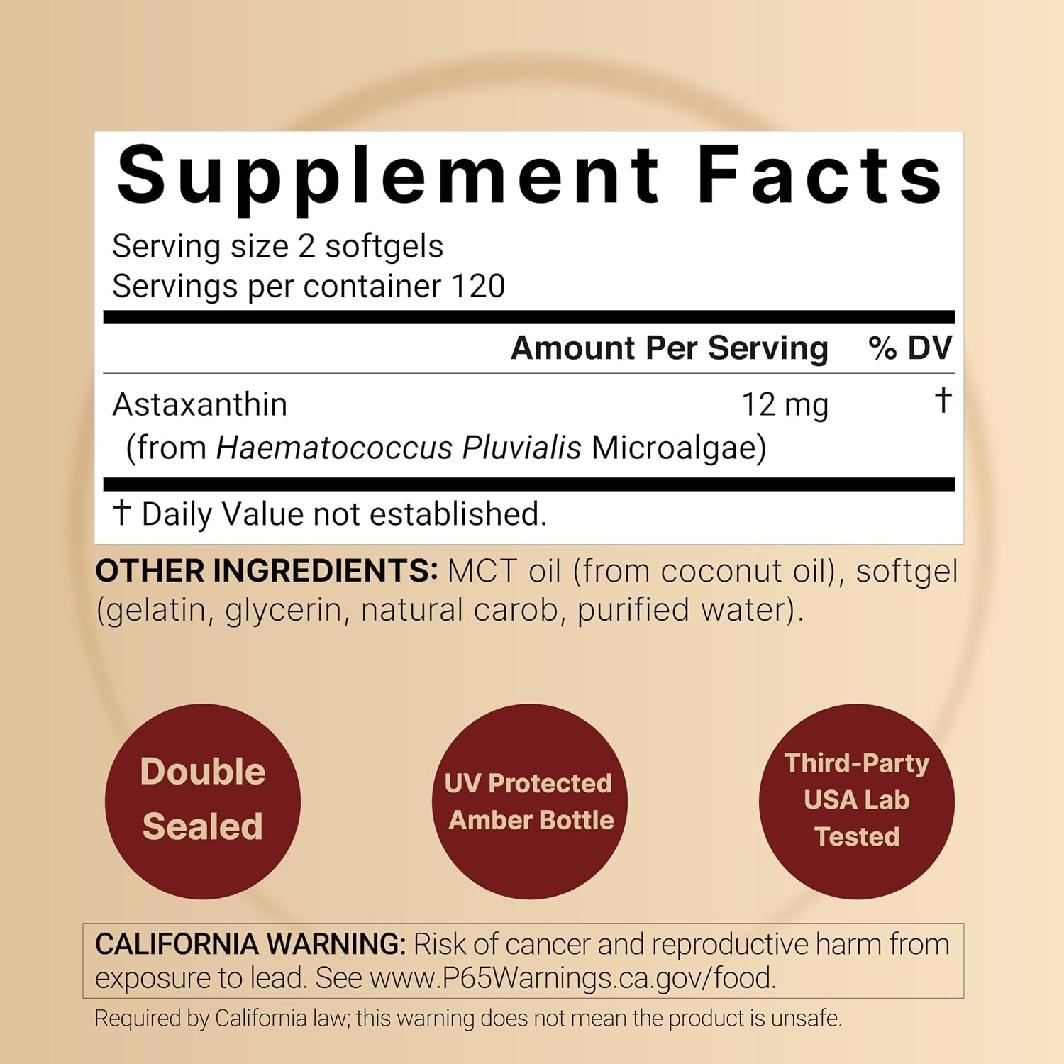 NatureBell Astaxanthin 12mg Non-GMO Gluten-Free 240 Softgels thumbnail 3