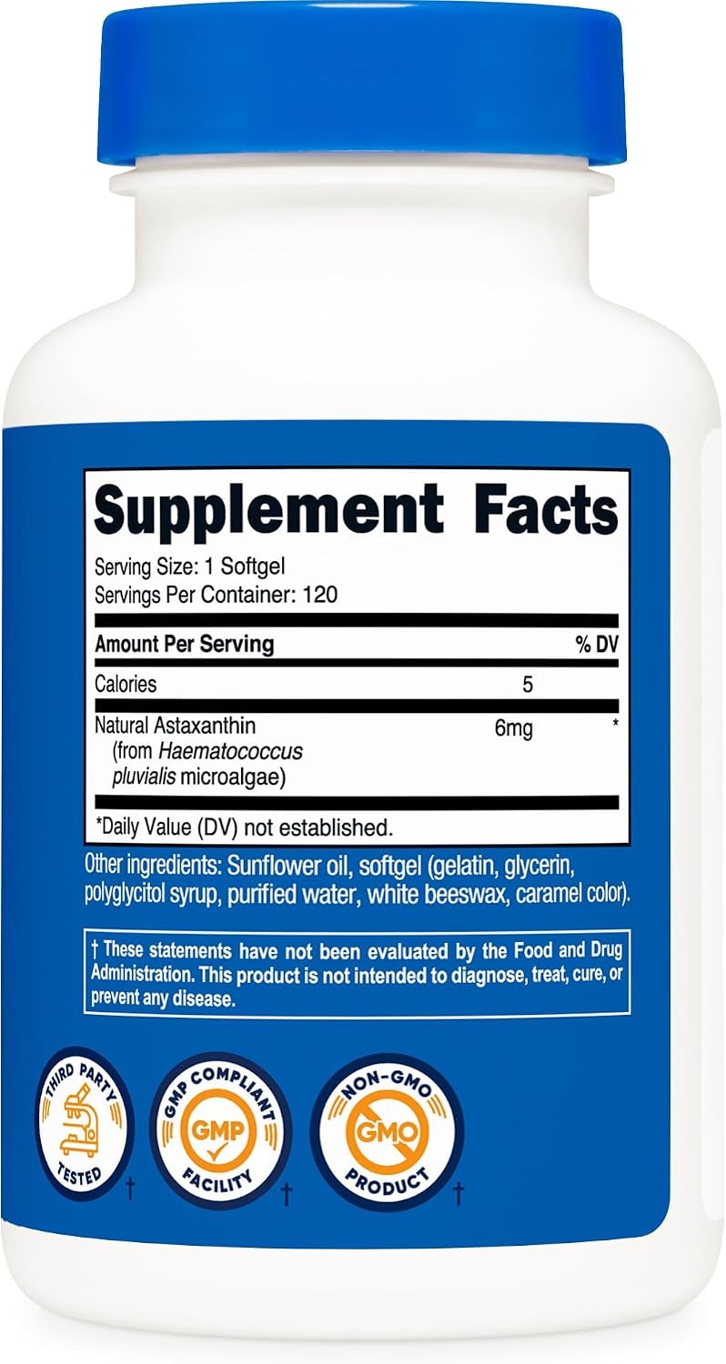 Astaxanthin 6mg by Nutricost | 120 Softgel Supplement thumbnail 3