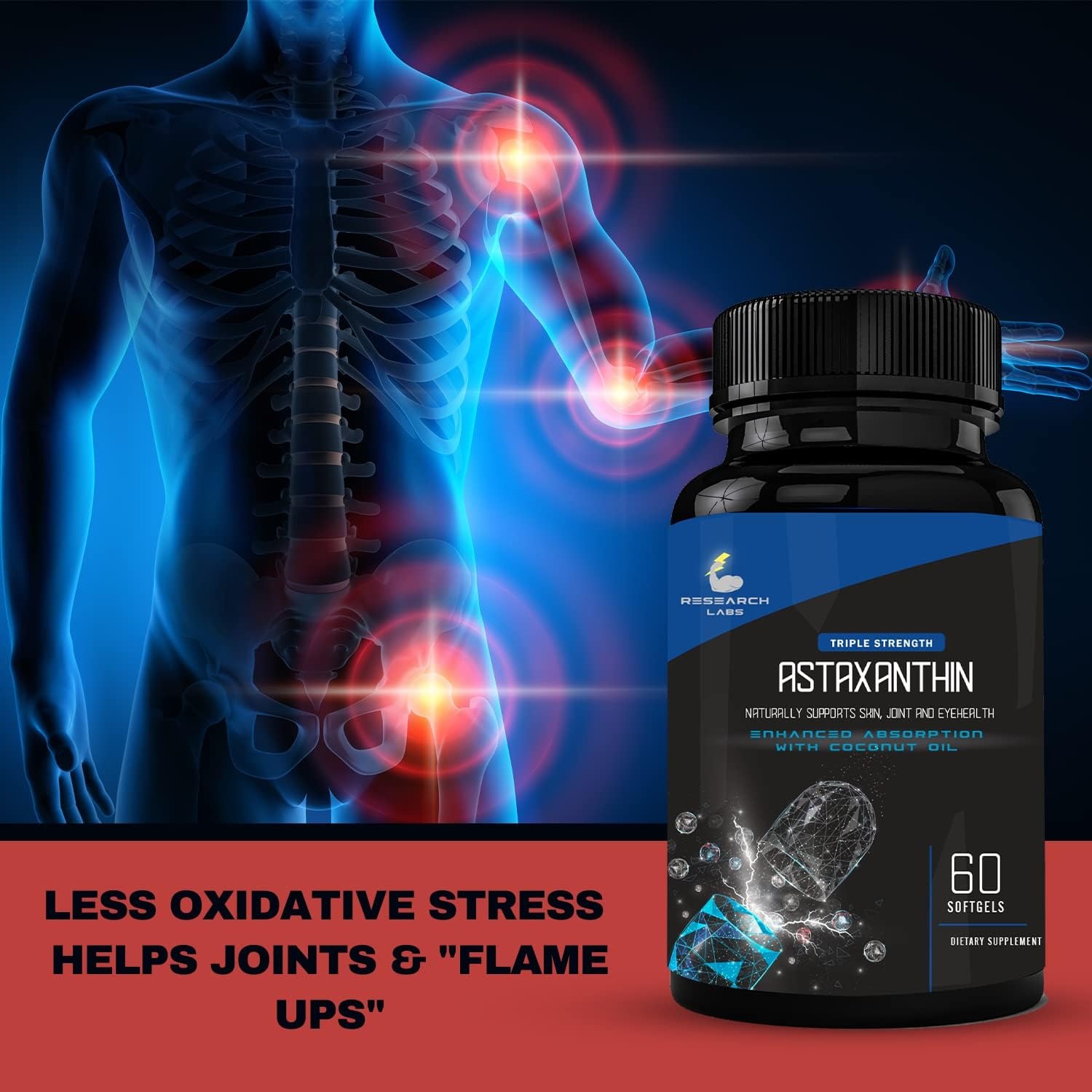 Research Labs Triple Strength Natural Astaxanthin 12mg 120 Softgels thumbnail 2