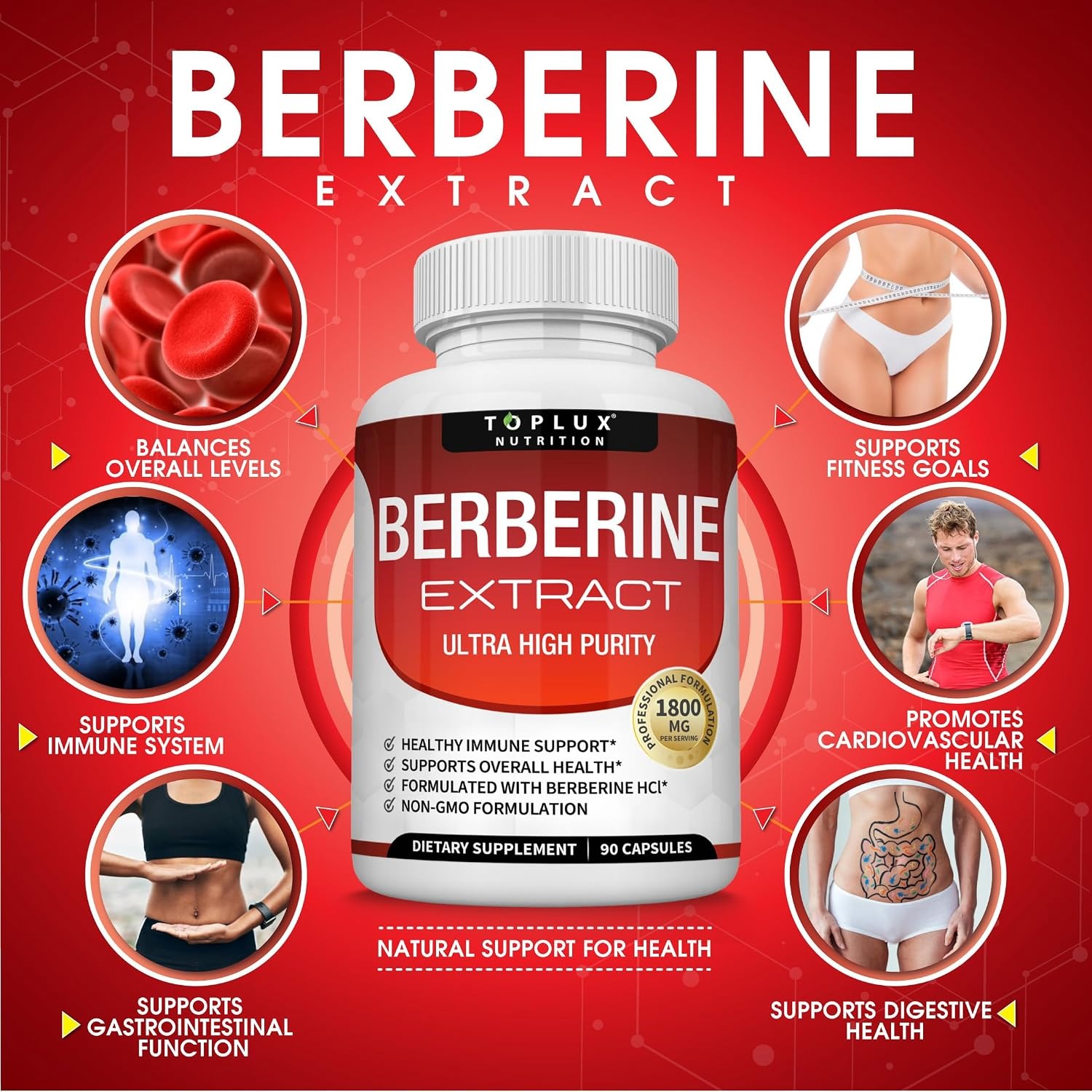 Toplux Berberine 1800mg HCL 97% High Purity Premium Supplement thumbnail 5