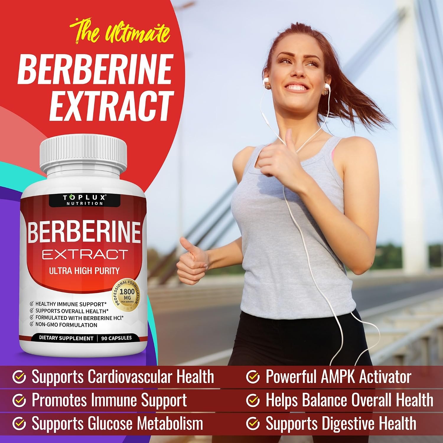 Toplux Berberine 1800mg HCL 97% High Purity Premium Supplement thumbnail 6