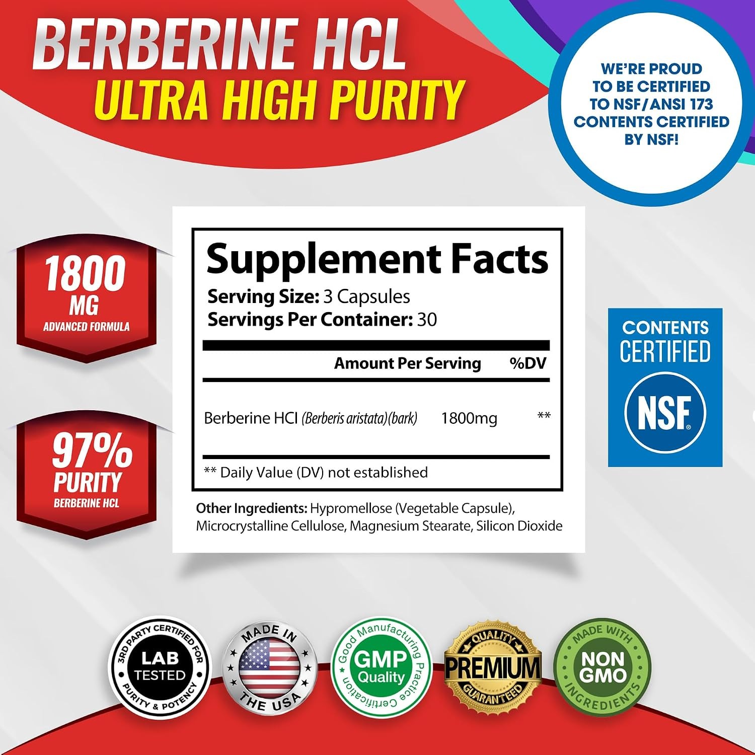 Toplux Berberine 1800mg HCL 97% High Purity Premium Supplement thumbnail 7