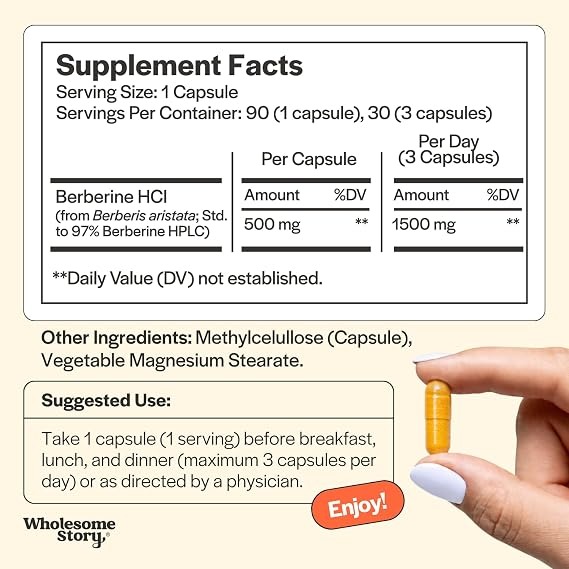 Berberine 1500mg Capsules | 500mg Per Capsule High Purity Formula thumbnail 5