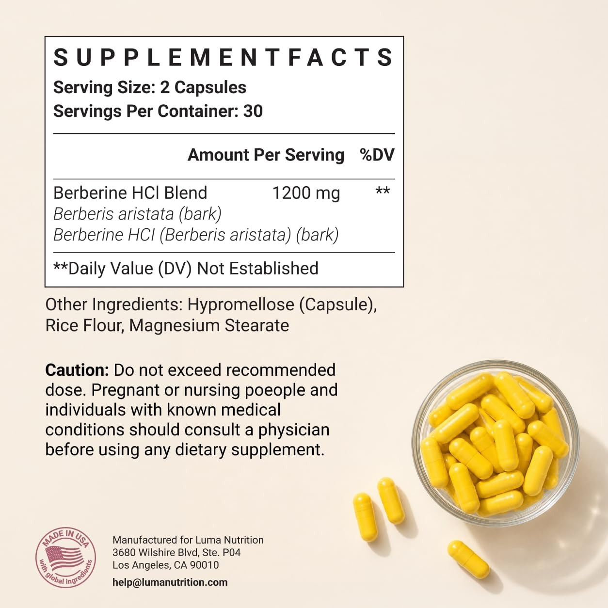 Luma Nutrition Berberine 1200mg | Pure Berberine Supplement thumbnail 4
