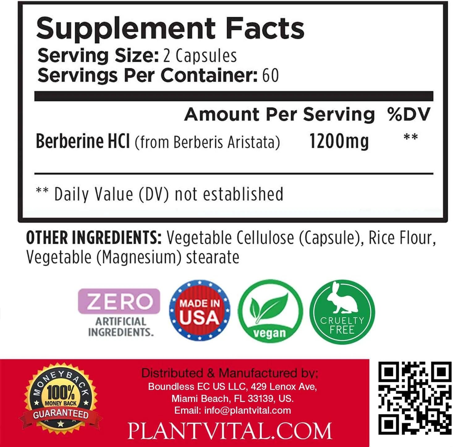 Plantvital Organic Berberine 1200mg | Non-GMO Vegan Supplement | 240 Count thumbnail 4