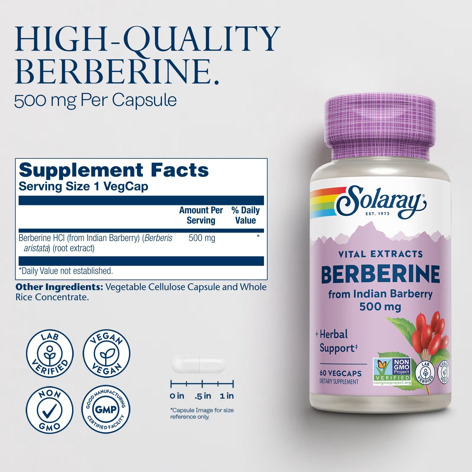 Solaray Vital Extracts Berberine 500mg | 60 VegCaps thumbnail 4