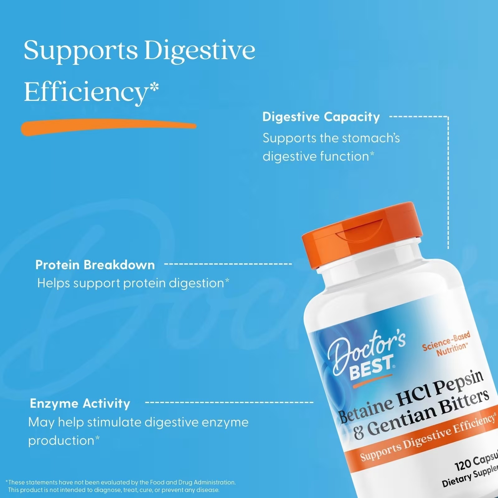 Doctor's Best Betaine HCl Pepsin & Gentian Bitters | 120 Capsules thumbnail 5