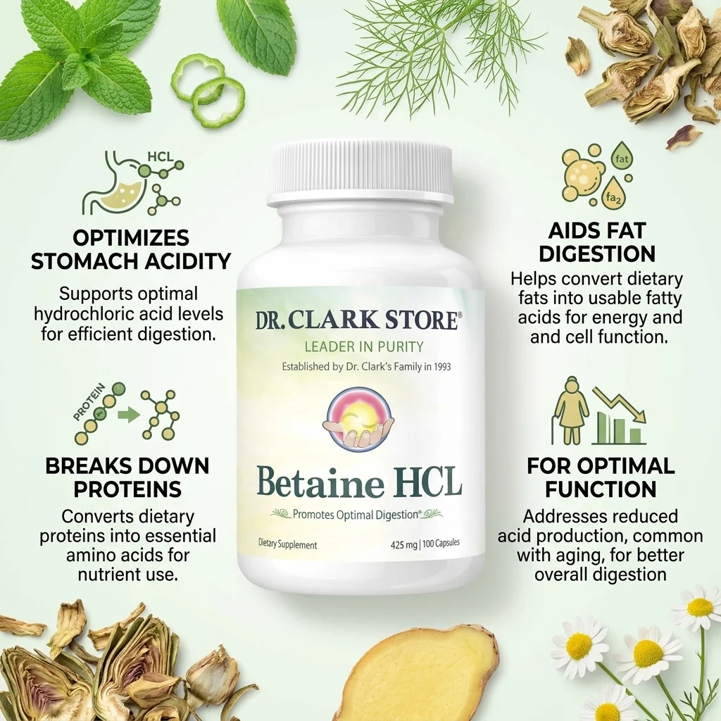 Dr. Clark Betaine HCL Digestive Enzymes 425 mg | 100 Capsules thumbnail 3