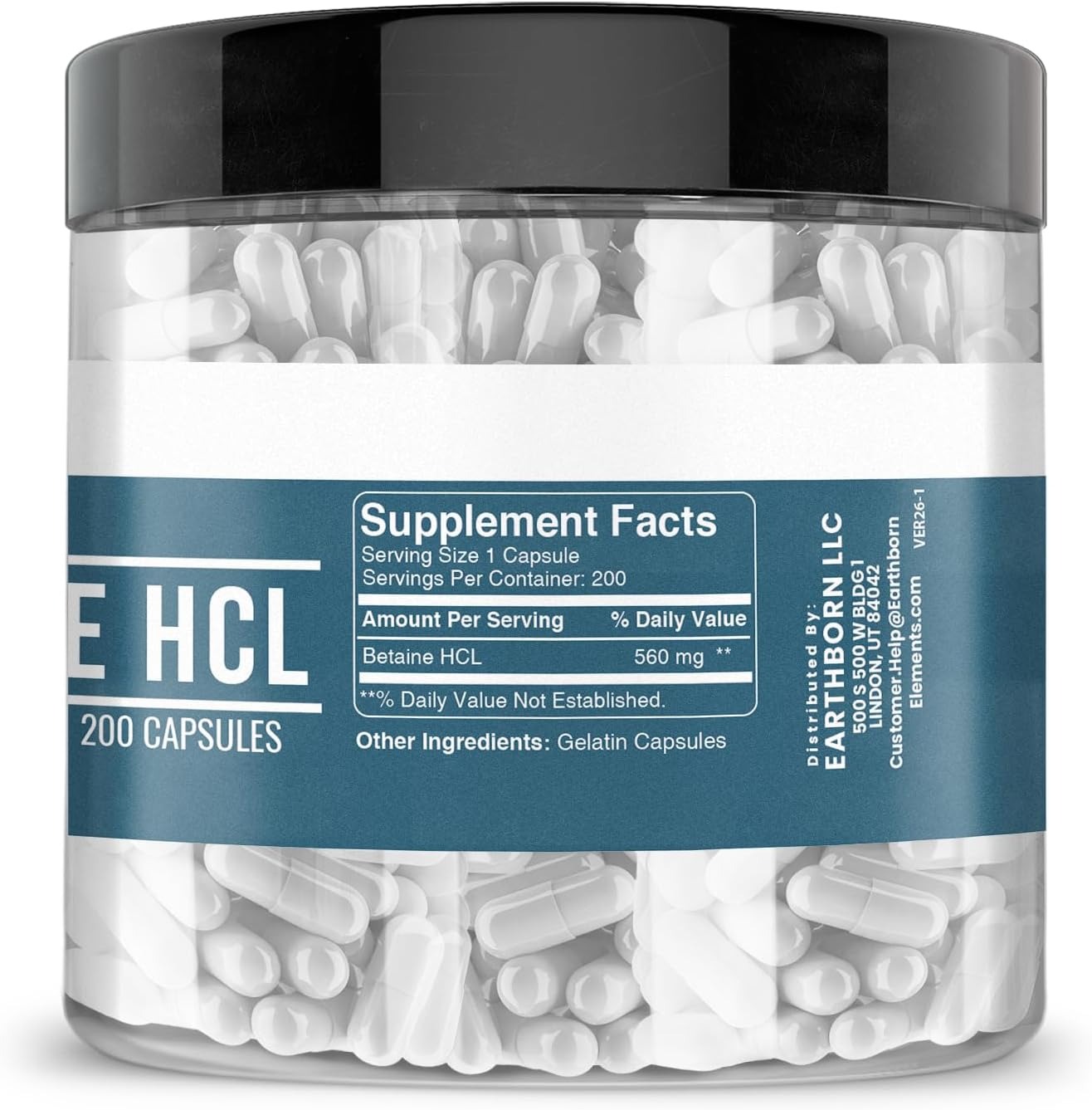 Earthborn Elements Betaine HCL 200 Capsules | Pure Formula with No Fillers thumbnail 2