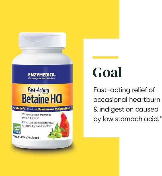 Enzymedica Betaine HCl for Men & Women | Indigestion Support | 120 Capsules thumbnail 5