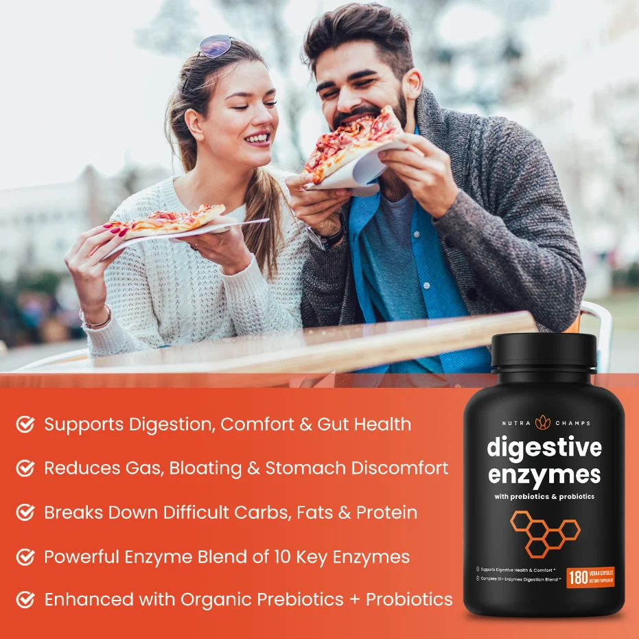 NutraChamps Digestive Enzymes with Prebiotics & Probiotics | 180 Vegan Capsules thumbnail 6