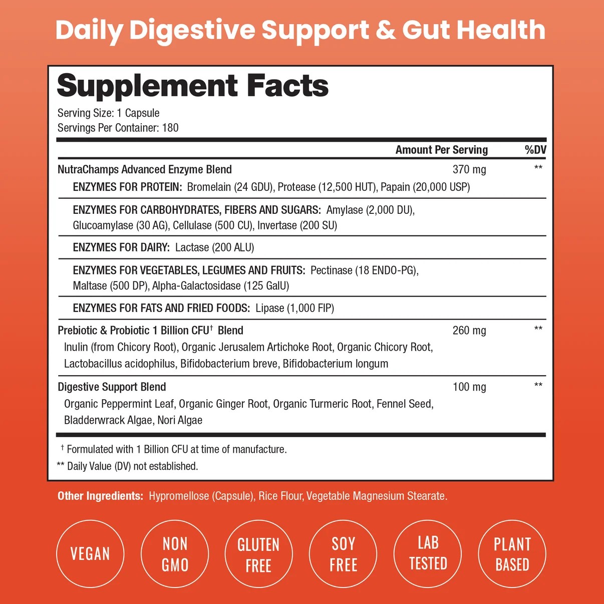 NutraChamps Digestive Enzymes with Prebiotics & Probiotics | 180 Vegan Capsules thumbnail 4