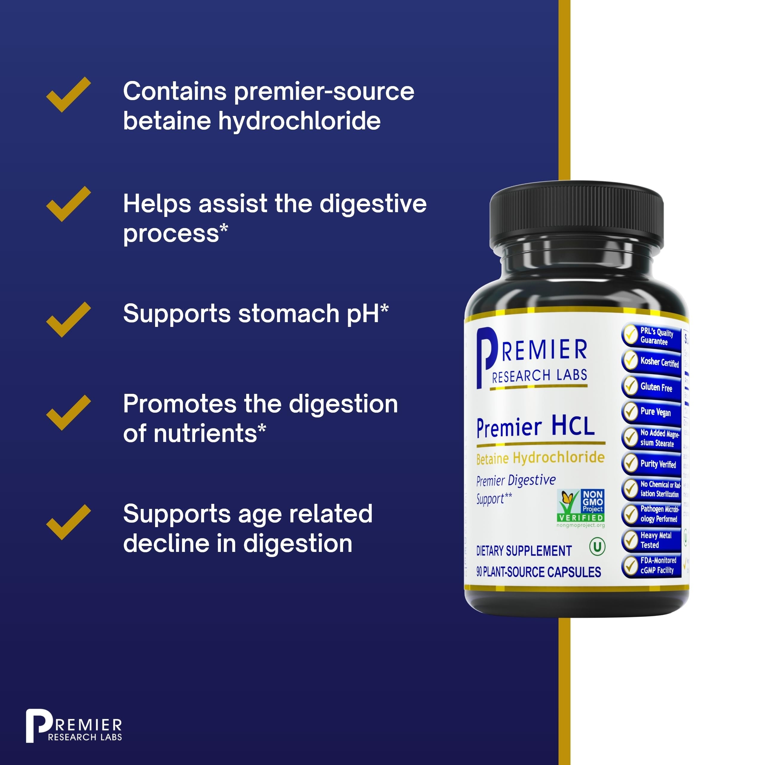 Premier Research Labs Premier HCL | Betaine HCL | 90 Vegetarian Capsules thumbnail 4
