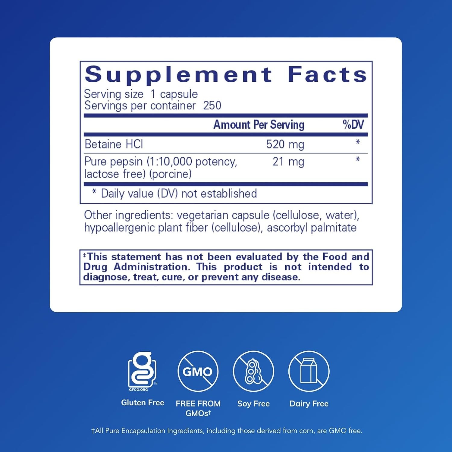 Pure Encapsulations Betaine HCl Pepsin | Digestive Support Supplement | 250 Capsules thumbnail 3