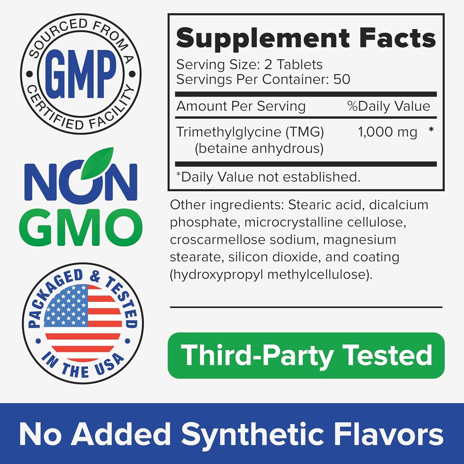Tuthi TMG Supplement 1000mg | Trimethylglycine Betaine | 100 Vegan Tablets thumbnail 3