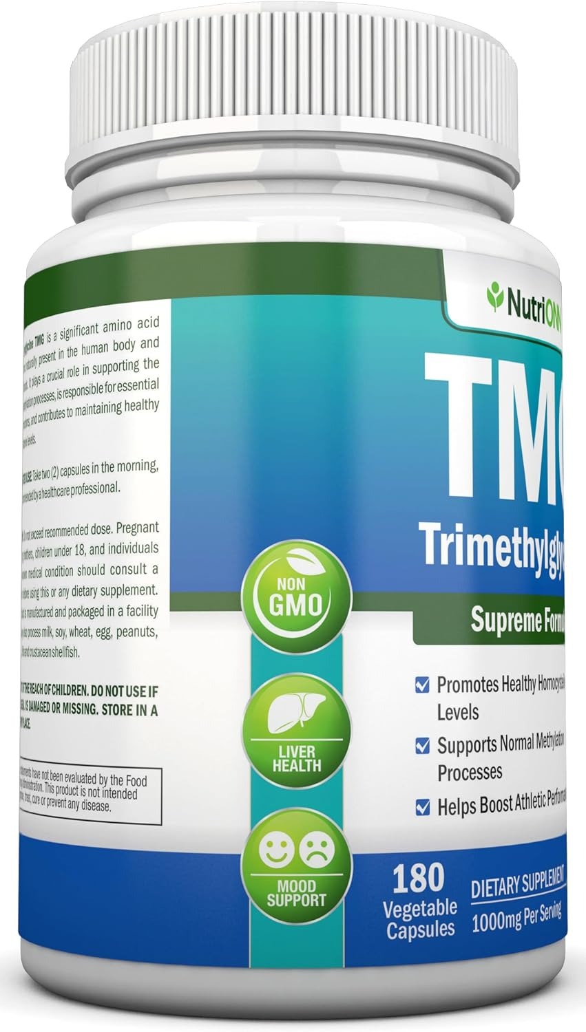 TMG Trimethylglycine 1000mg | Pure Betaine Anhydrous | 180 Capsules thumbnail 2