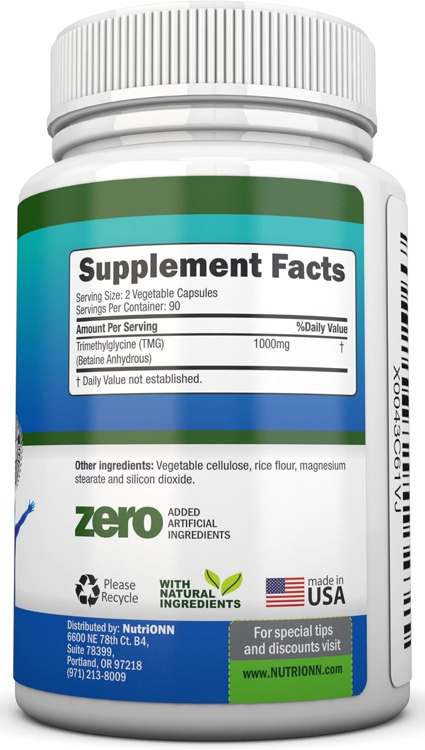 TMG Trimethylglycine 1000mg | Pure Betaine Anhydrous | 180 Capsules thumbnail 4