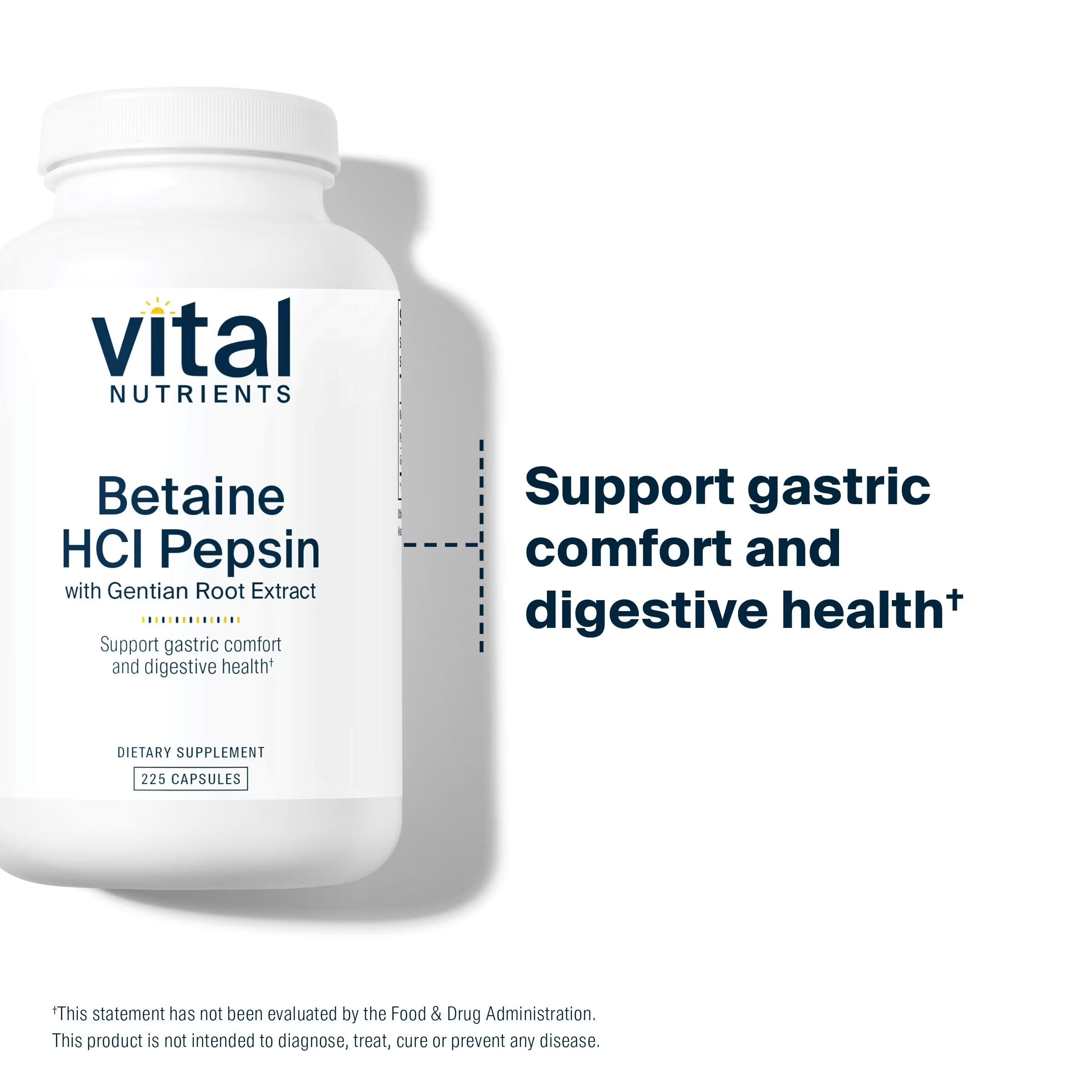 Vital Nutrients Betaine HCl Pepsin with Gentian Root | 225 Capsules thumbnail 3