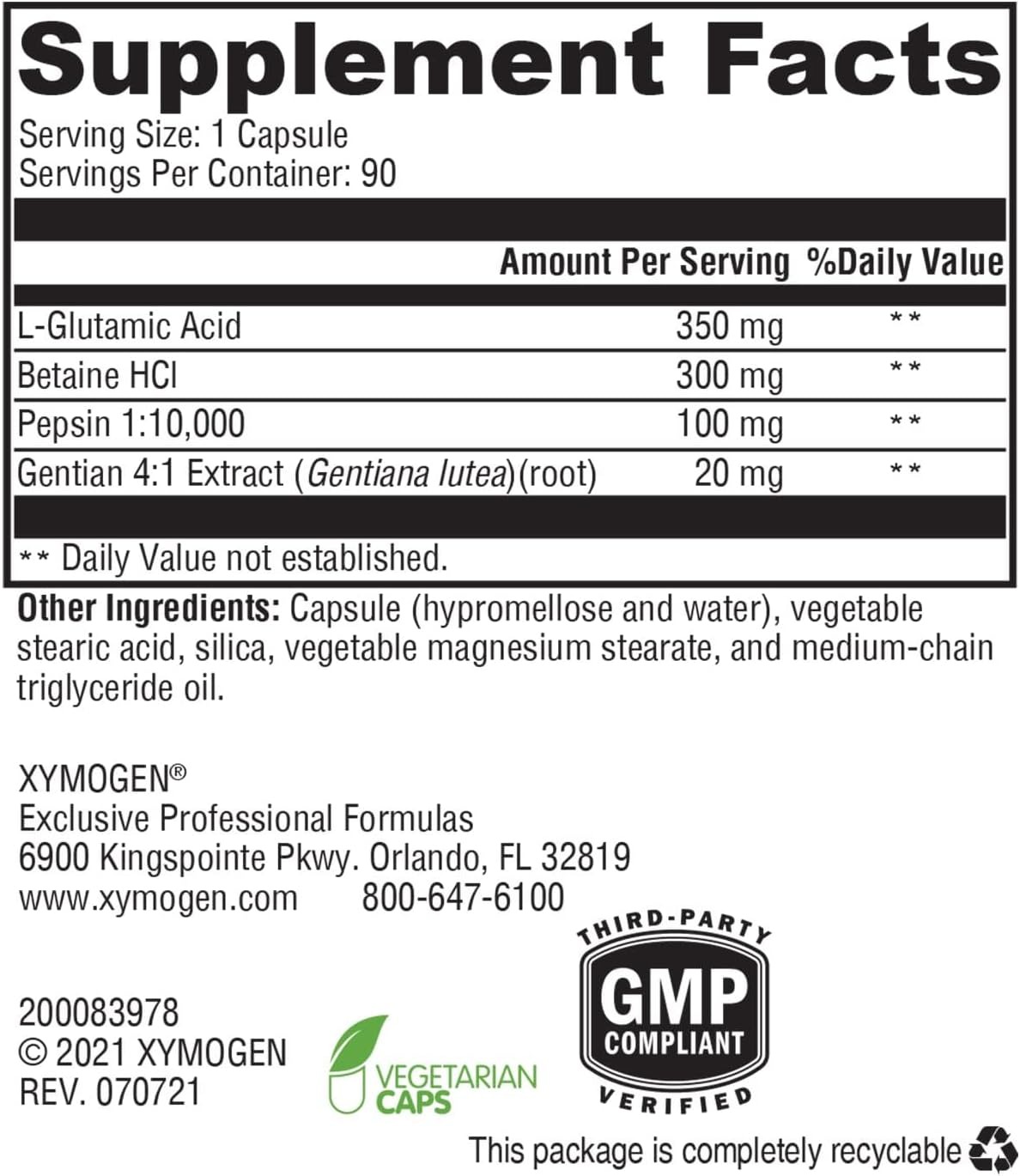 XYMOGEN GastrAcid | Digestive Support Supplement | 90 Capsules thumbnail 3