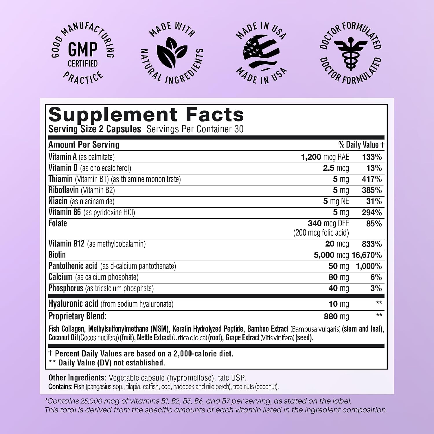 Biotin 5000mcg with Keratin & Collagen | Hair, Skin & Nails | 60 Capsules thumbnail 3