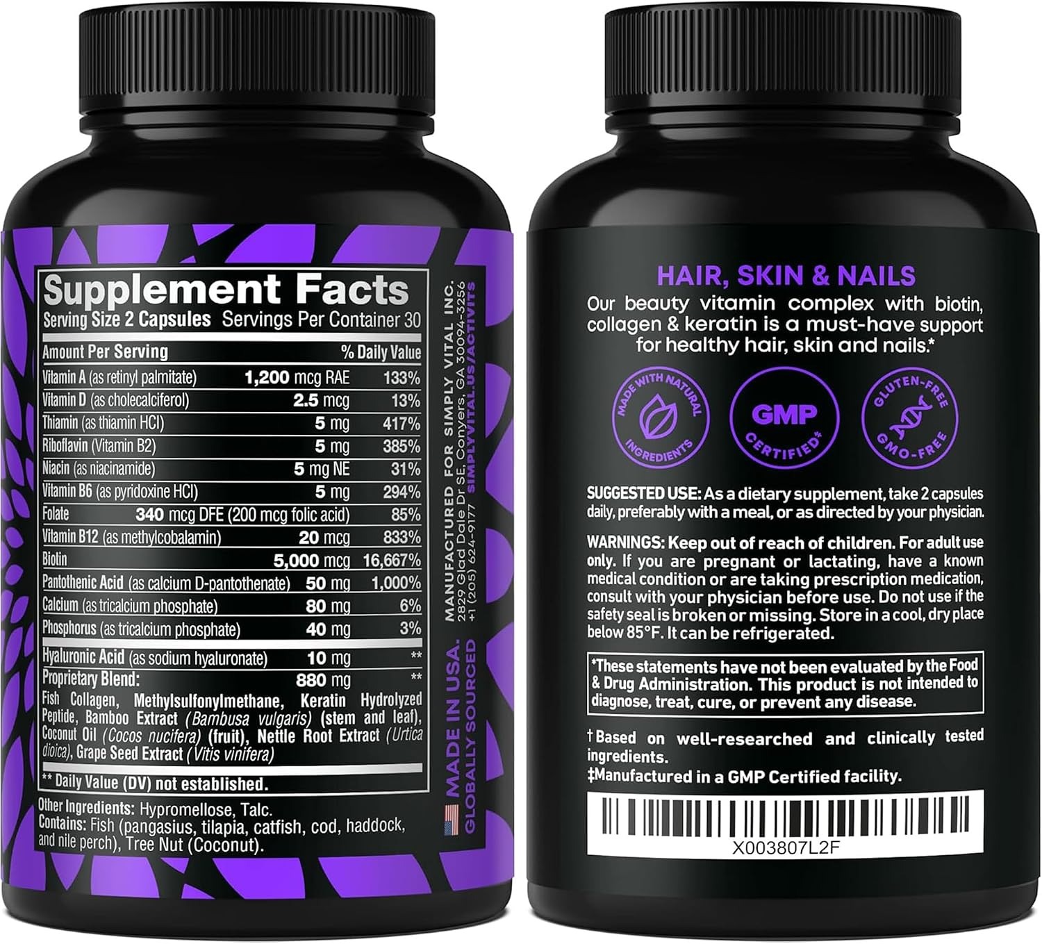 Biotin 5000mcg with Keratin & Collagen | Hair, Skin & Nails | 60 Capsules thumbnail 5