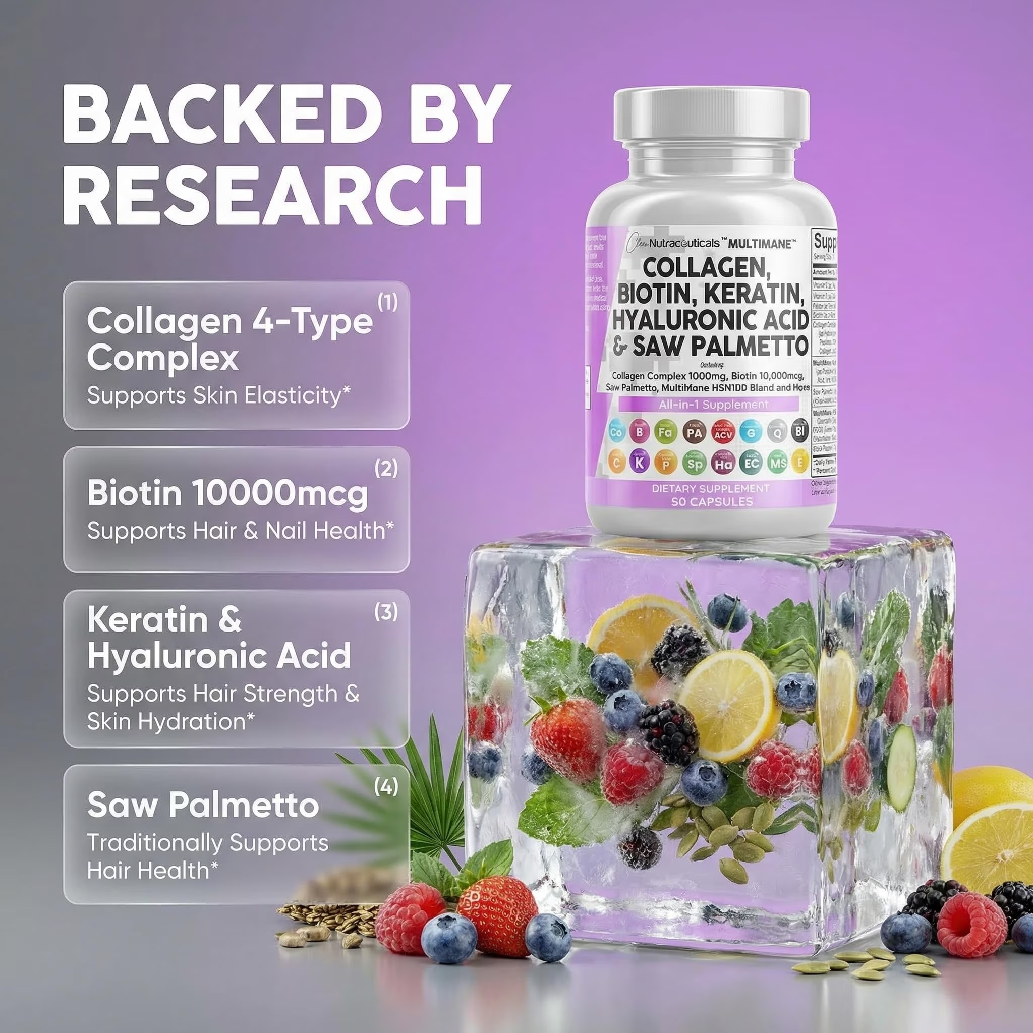 Clean Nutraceuticals Collagen Pills 1000mg | Biotin 10000mcg & Keratin | 90 Count thumbnail 6
