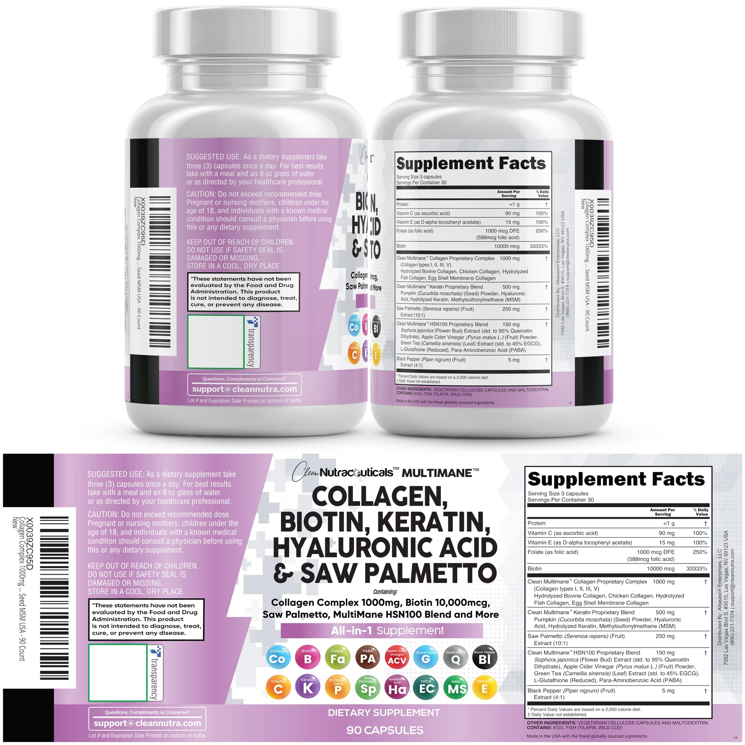 Clean Nutraceuticals Collagen Pills 1000mg | Biotin 10000mcg & Keratin | 90 Count thumbnail 7