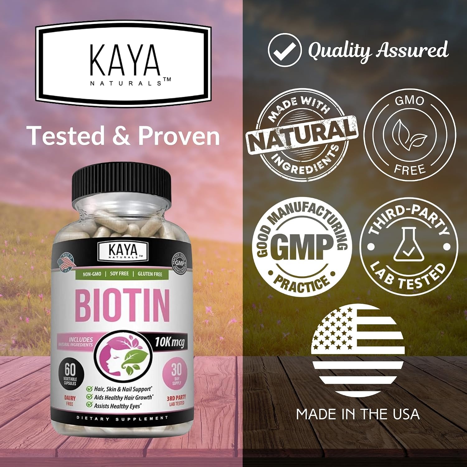 Kaya Naturals Biotin 1000mcg | Hair, Skin & Nail Support | 60 Count thumbnail 3
