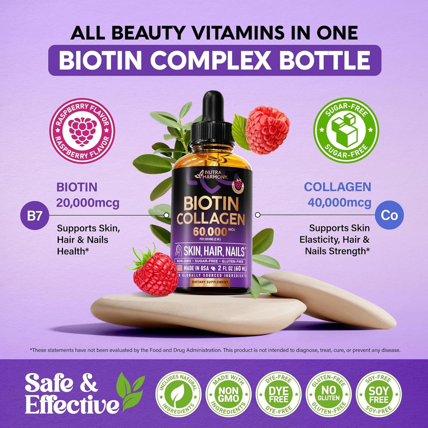 Liquid Biotin & Collagen 60,000mcg | Hair Growth Support Supplement thumbnail 5