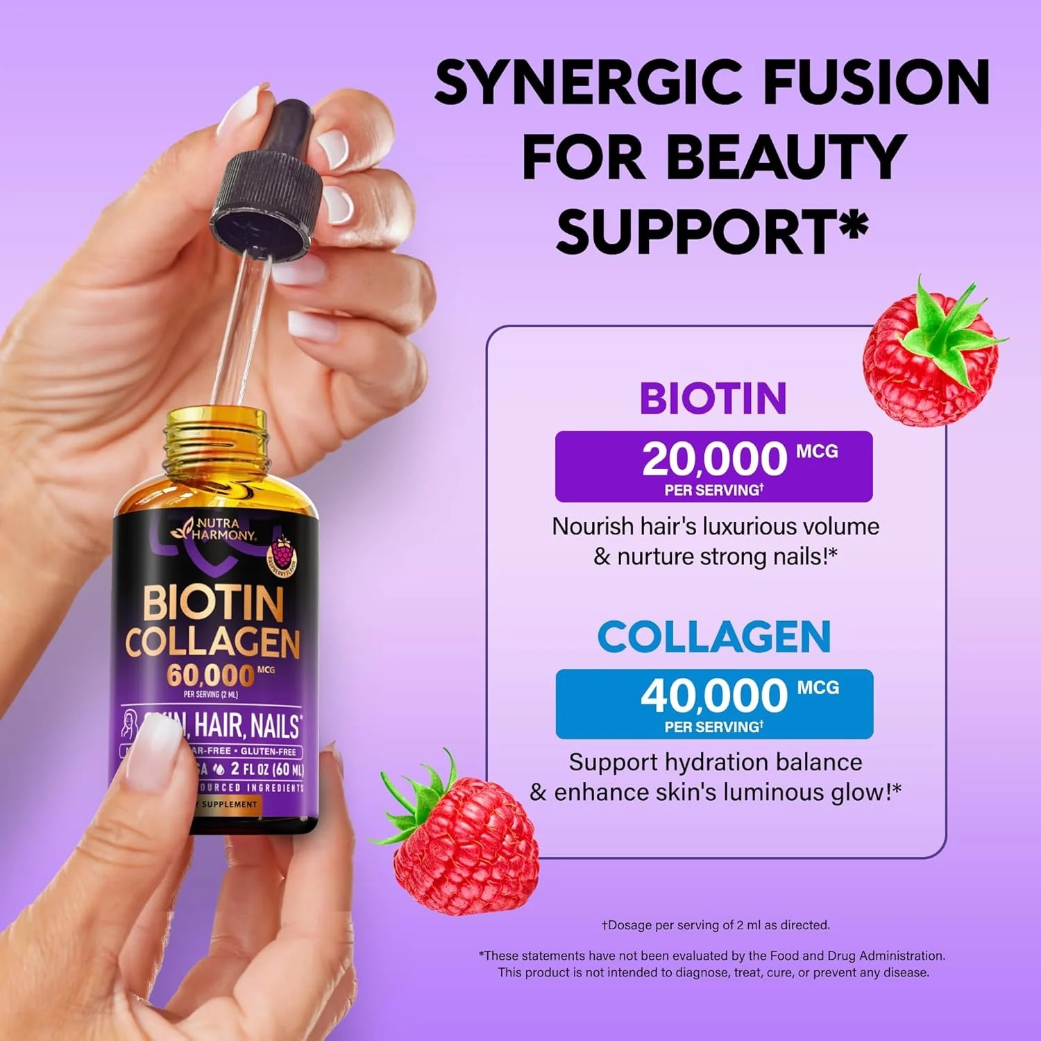 Liquid Biotin & Collagen 60,000mcg | Hair Growth Support Supplement thumbnail 4