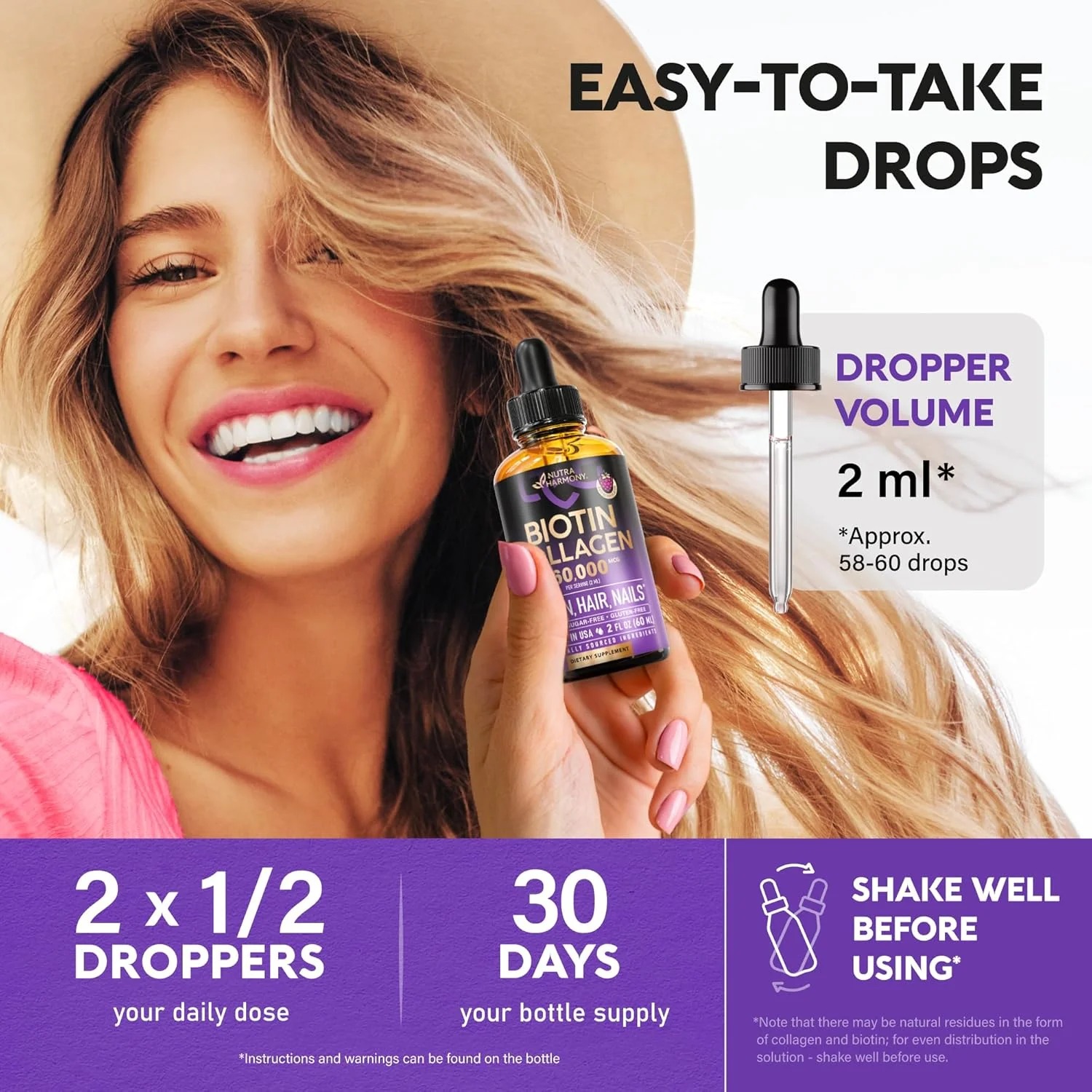 Liquid Biotin & Collagen 60,000mcg | Hair Growth Support Supplement thumbnail 6