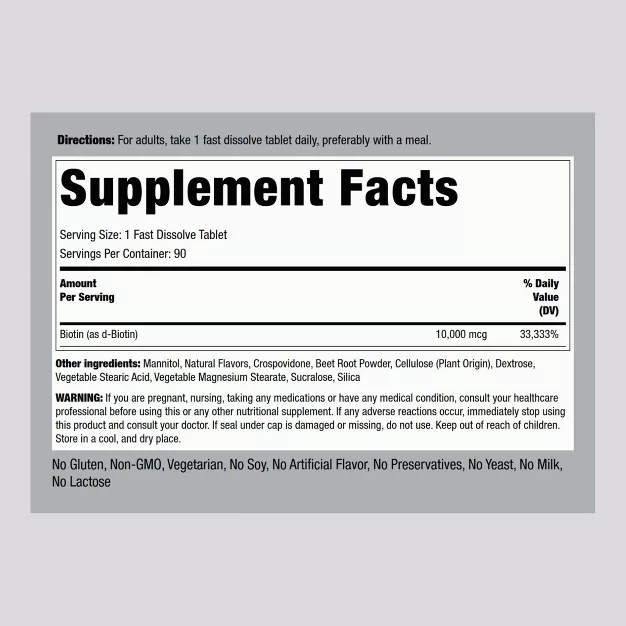 Piping Rock Biotin 10000mcg Fast Dissolve Tablets | 90 Count thumbnail 3