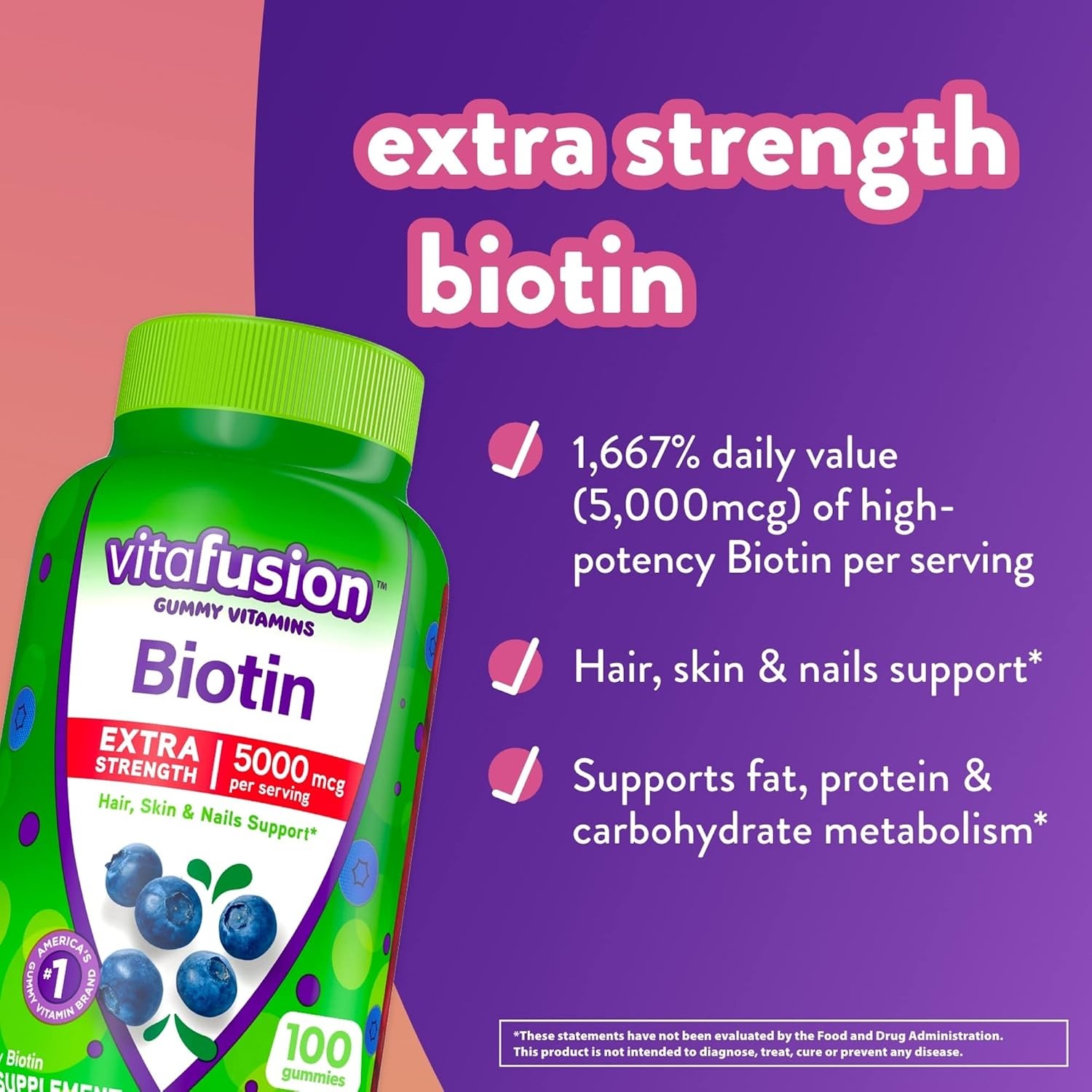 Vitafusion Extra Strength Biotin 5000mcg | Hair, Skin & Nail Support thumbnail 2