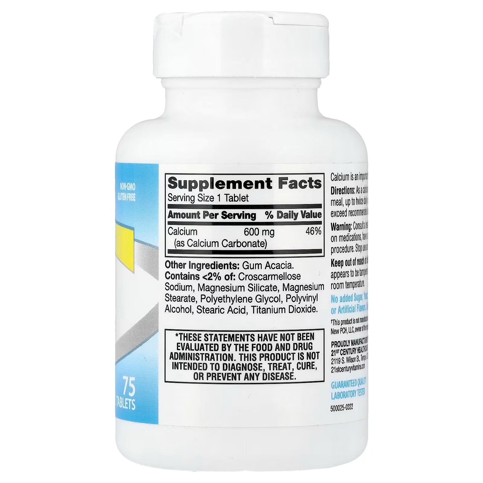 21st Century Calcium 600mg Supplement | Bone & Daily Wellness Support | 75 Tablets thumbnail 2