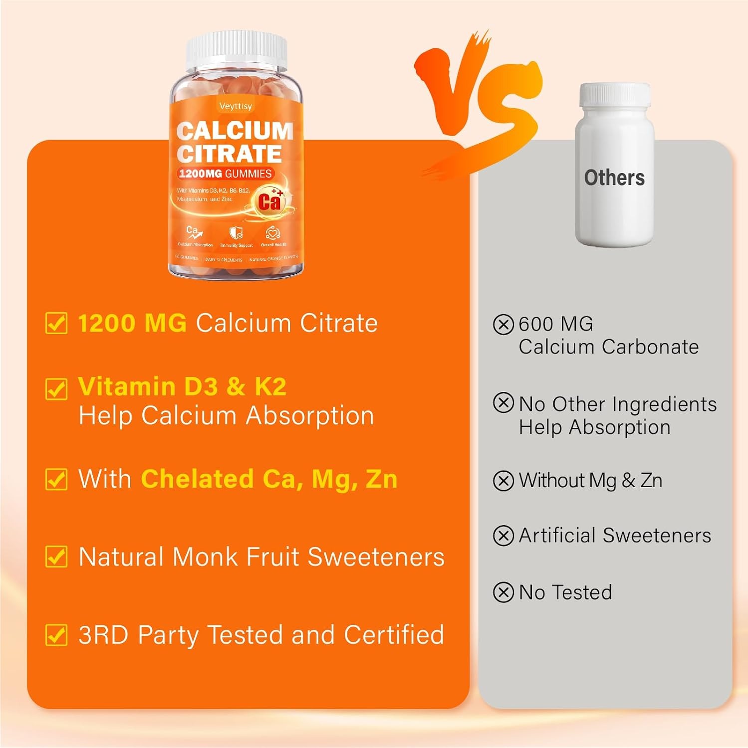 Calcium 1200mg with Vitamin D3 Gummies | Adult Calcium Supplement thumbnail 10