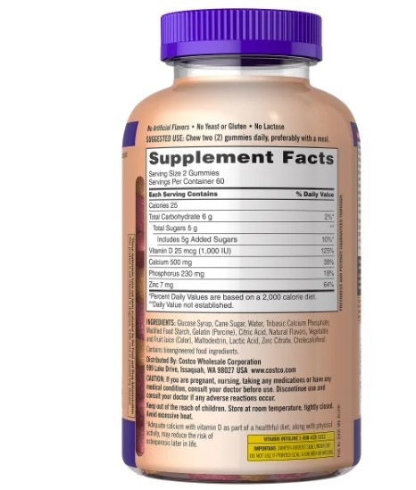 Kirkland Signature Chewable Calcium with Vitamin D3 | Adult Gummies | 120 Ct thumbnail 3