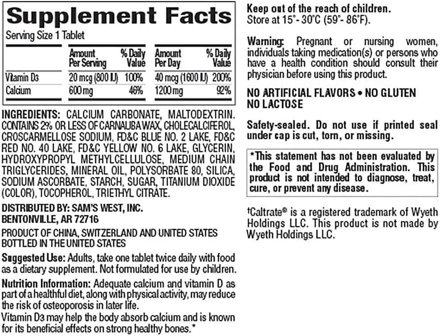 Member's Mark Calcium 600mg with Vitamin D3 | 600 Tablets thumbnail 2