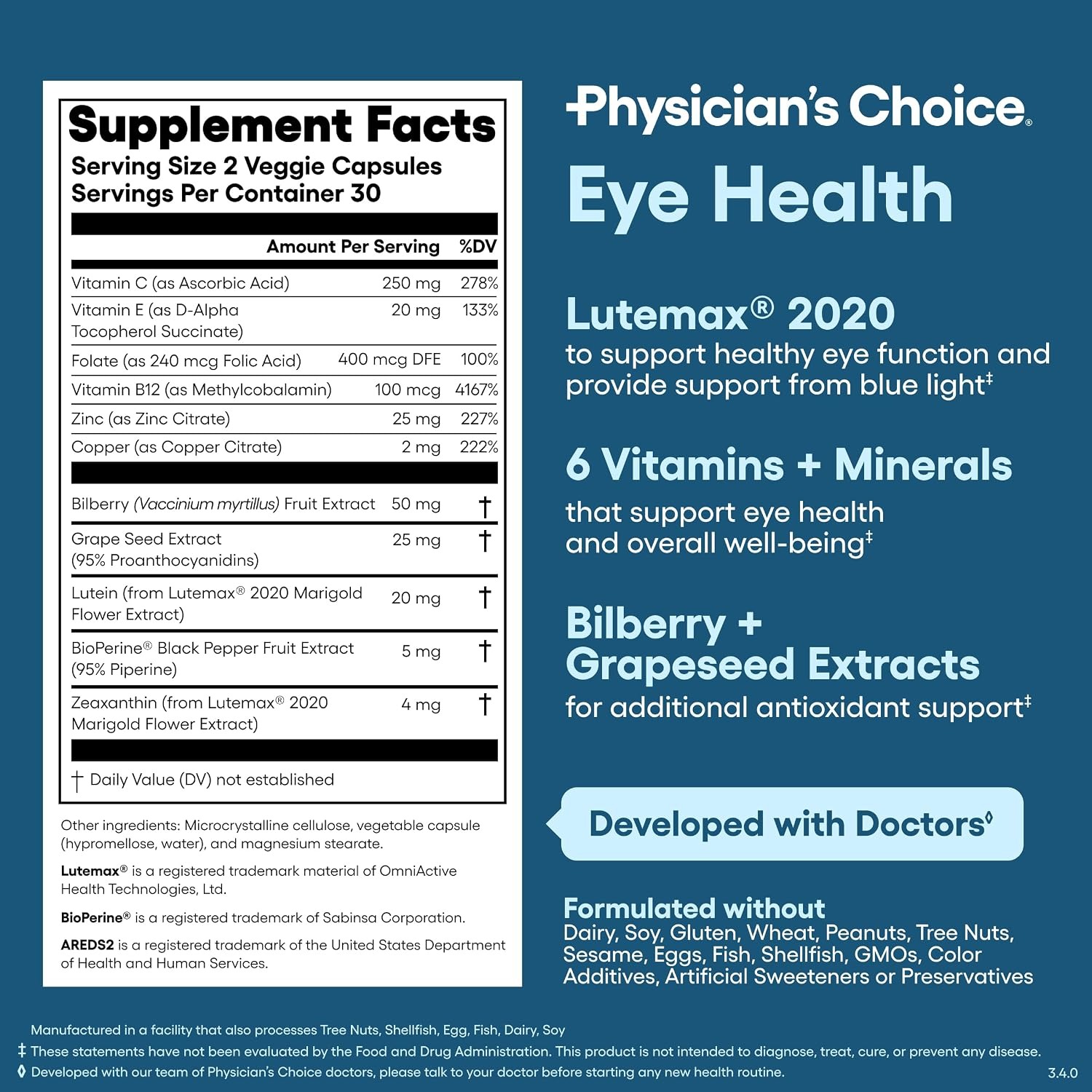 Physician's Choice Eye Health | Lutein, Zeaxanthin & Bilberry | Vision Support thumbnail 3