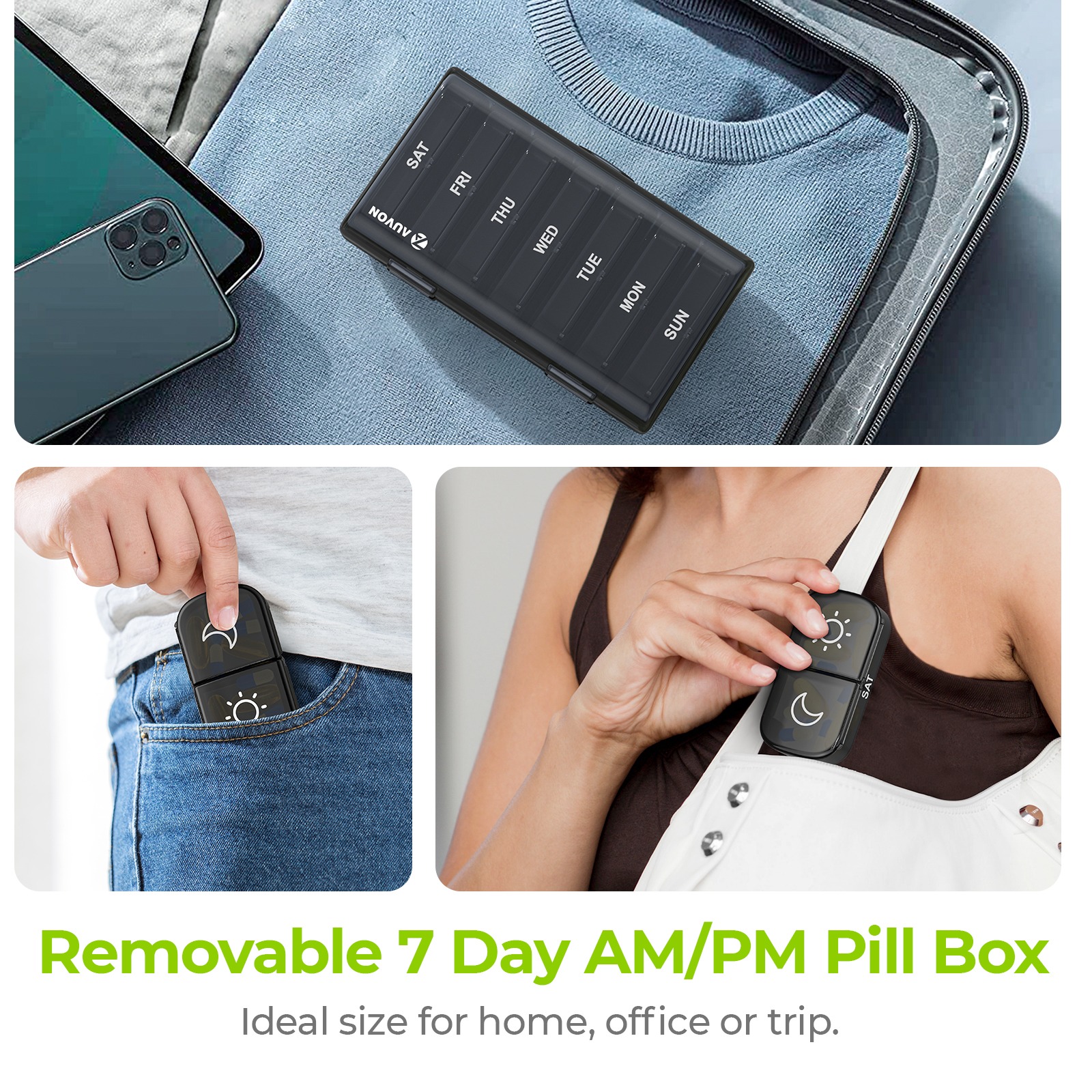 AUVON XL Weekly Pill Organizer | 2 Times a Day | AM PM Pill Box thumbnail 3