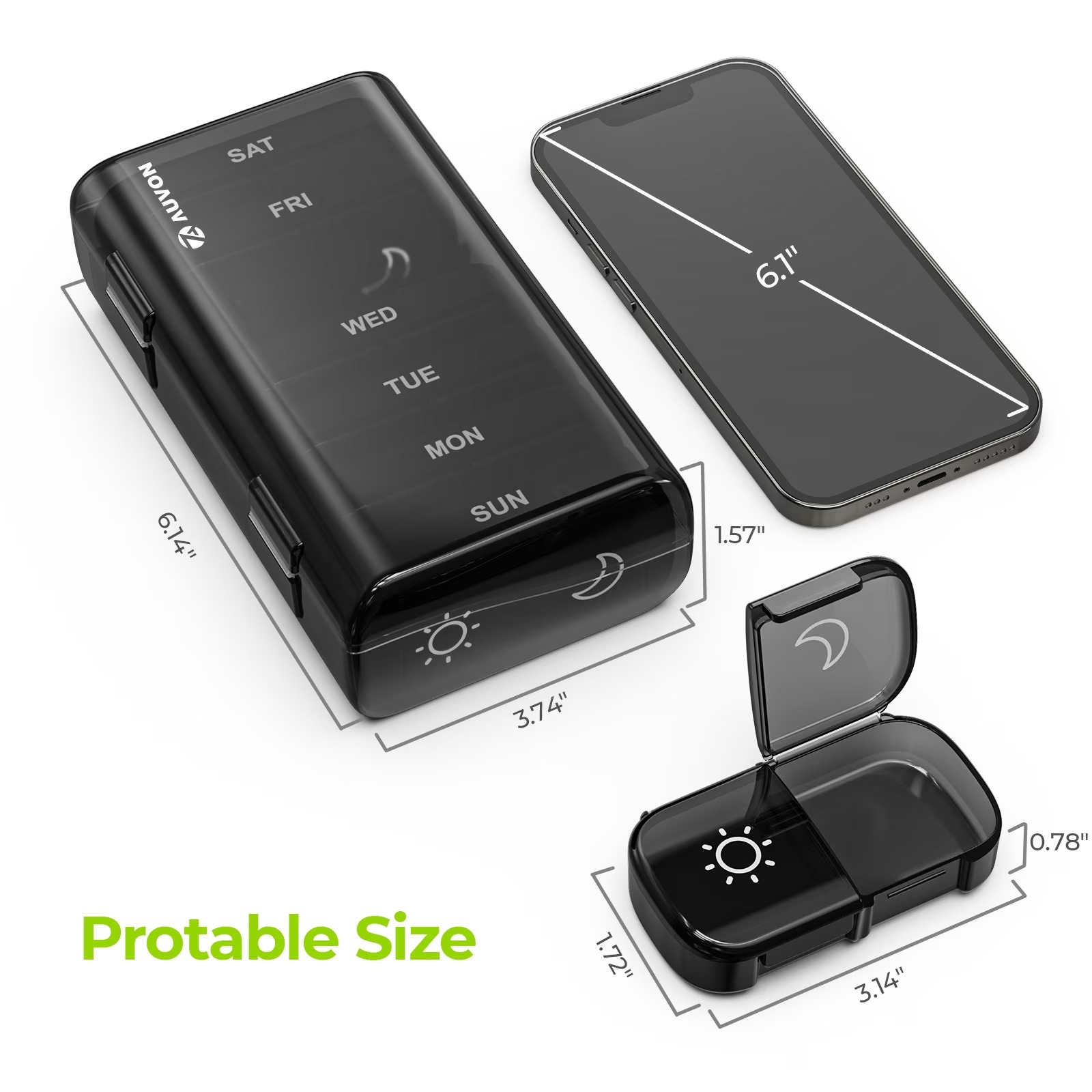 AUVON XL Weekly Pill Organizer | 2 Times a Day | AM PM Pill Box thumbnail 2