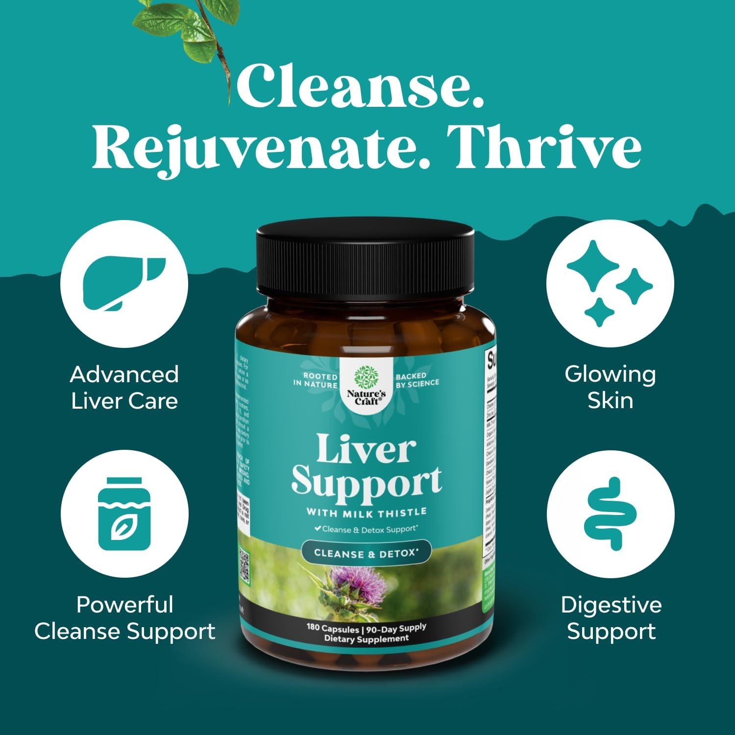 Nature'N Craft Liver Support with Milk Thistle | Herbal Wellness Supplement thumbnail 3