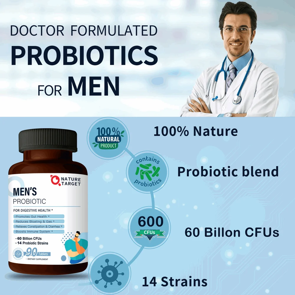 NATURE TARGET Probiotics for Men | 60 Billion CFU | 90 Veggie Tablets thumbnail 2