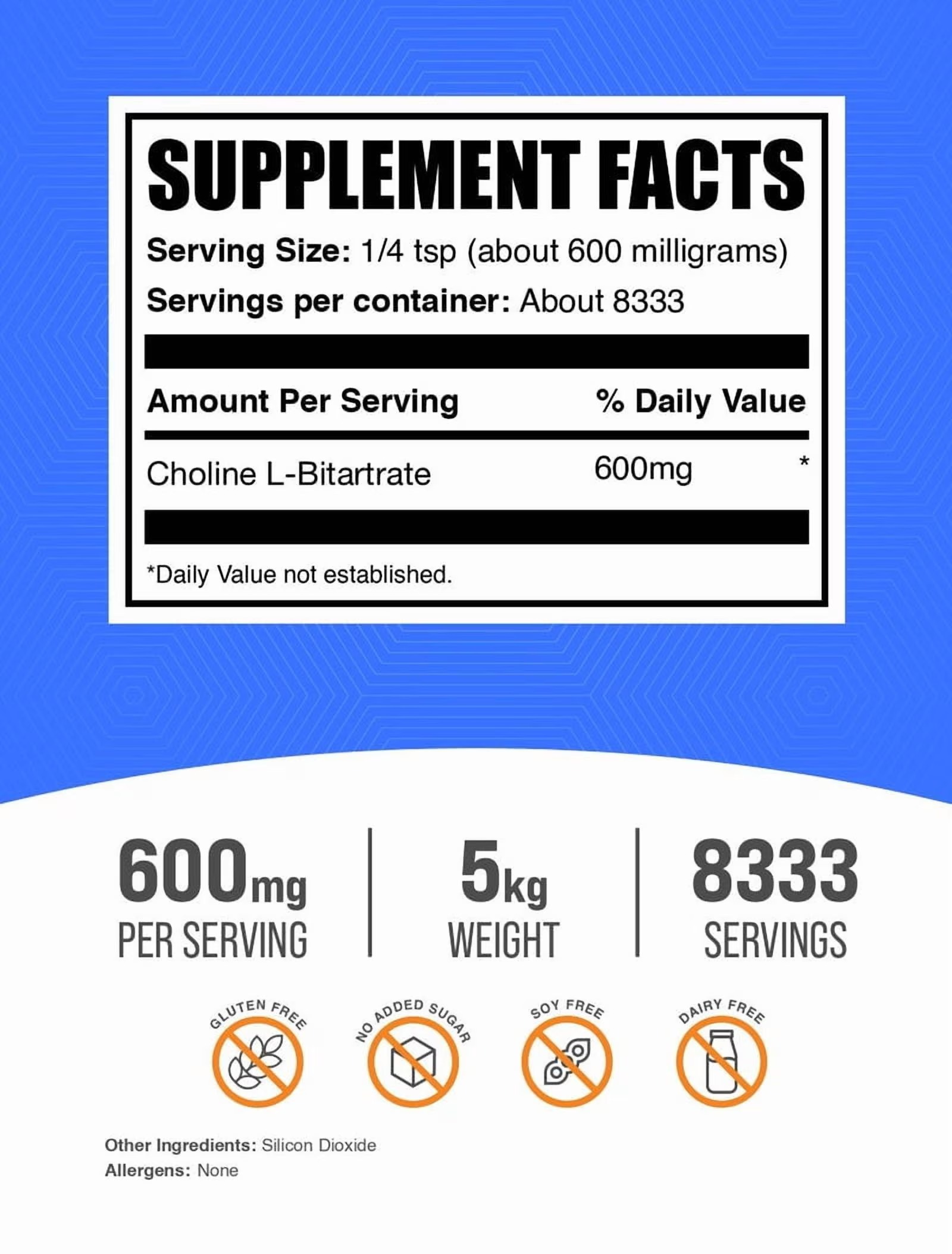 BulkSupplements Choline L-Bitartrate Powder | 600mg Per Serving | 250g thumbnail 2