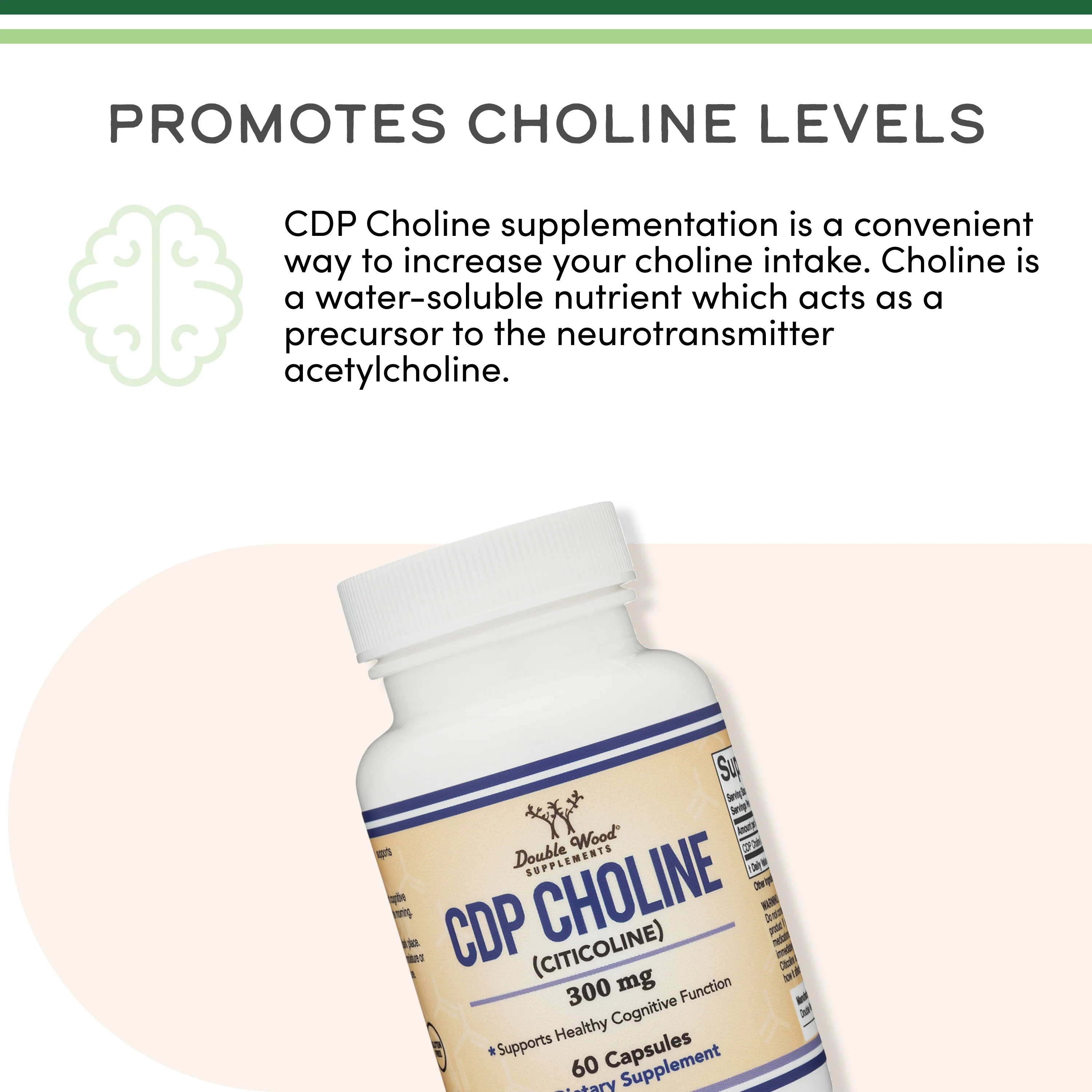 Double Wood Supplements CDP Choline Citicoline | 300mg | 60 Capsules | Pack of 2 thumbnail 5