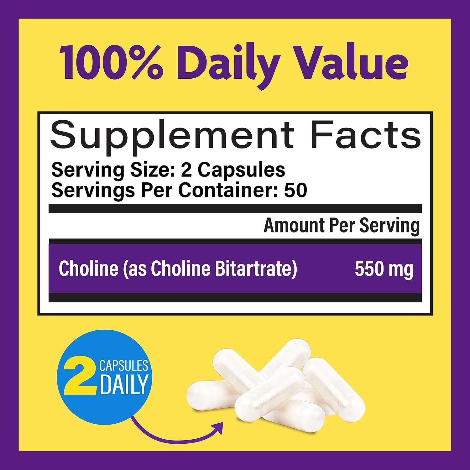 InnovixLabs Choline Supplement 550mg | Memory & Focus Support | 100 Capsules thumbnail 4