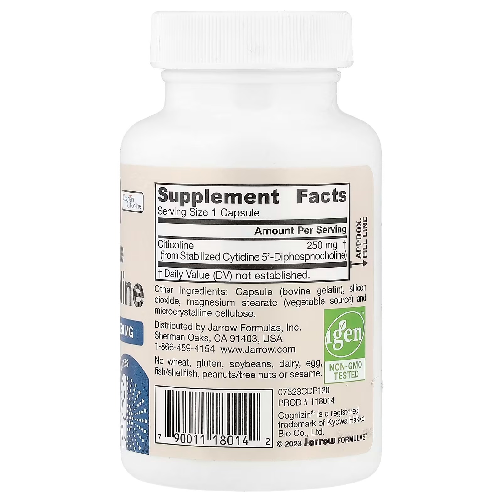 Jarrow Formulas Citicoline CDP Choline 250mg | 120 Capsules thumbnail 3