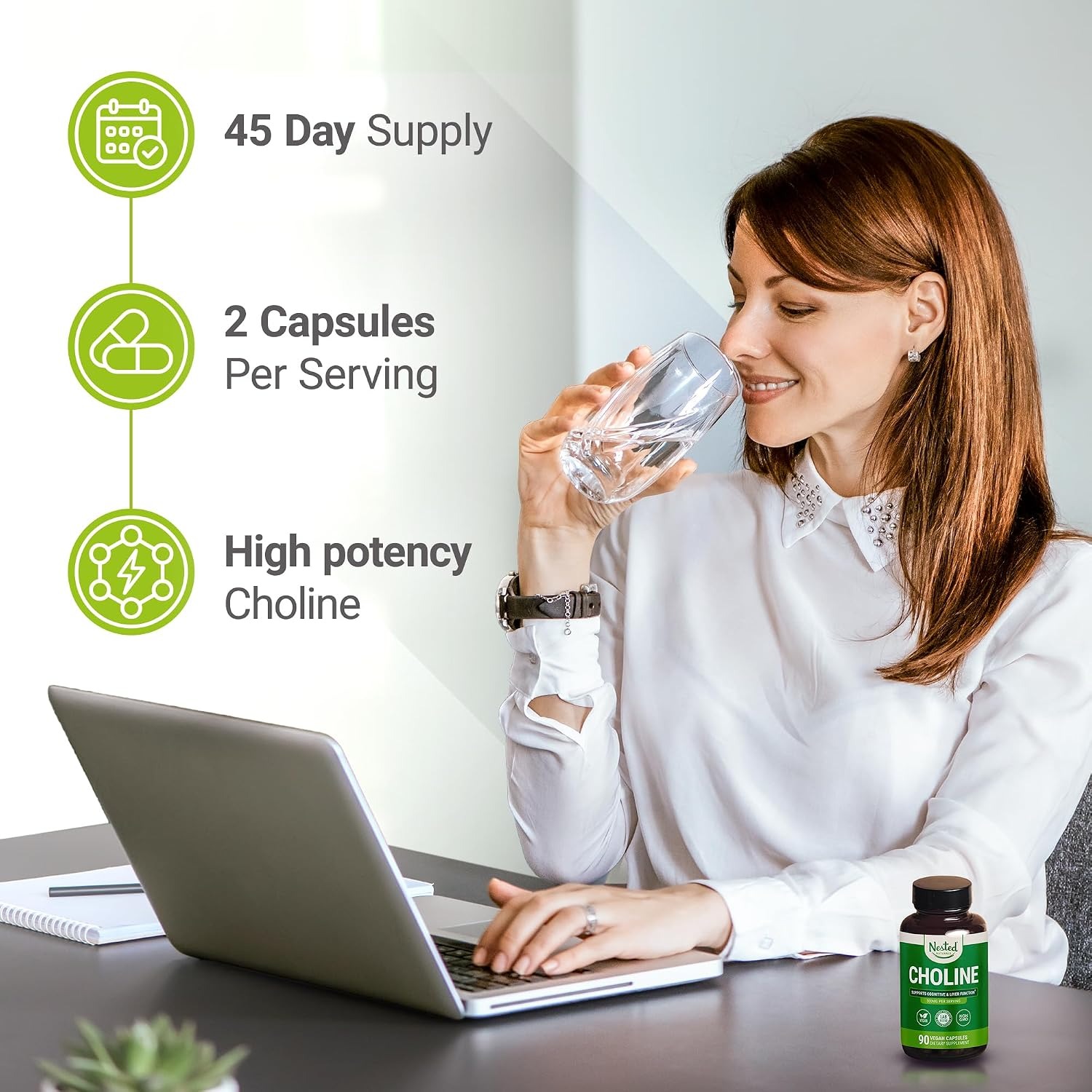 Nested Naturals Choline Bitartrate 500mg | Vegan & Non-GMO | 90 Capsules thumbnail 5
