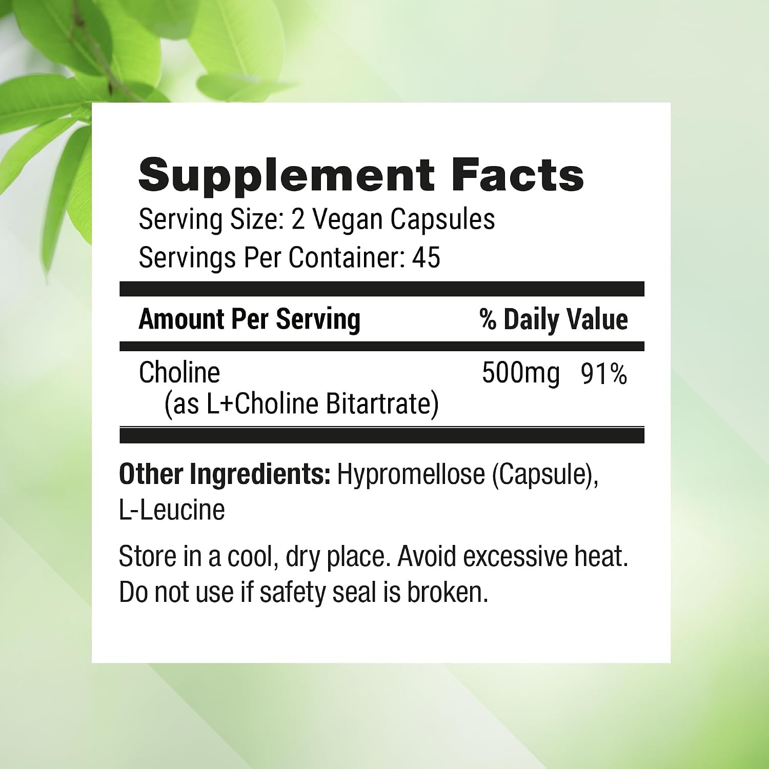 Nested Naturals Choline Bitartrate 500mg | Vegan & Non-GMO | 90 Capsules thumbnail 3
