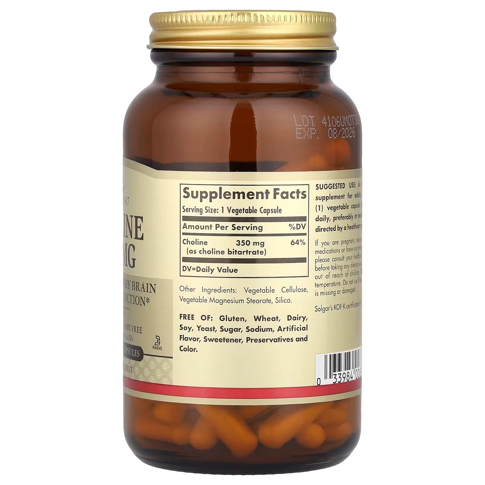 Solgar Choline 350mg Vegetable Capsules | Daily Choline Supplement | 100 Count thumbnail 4