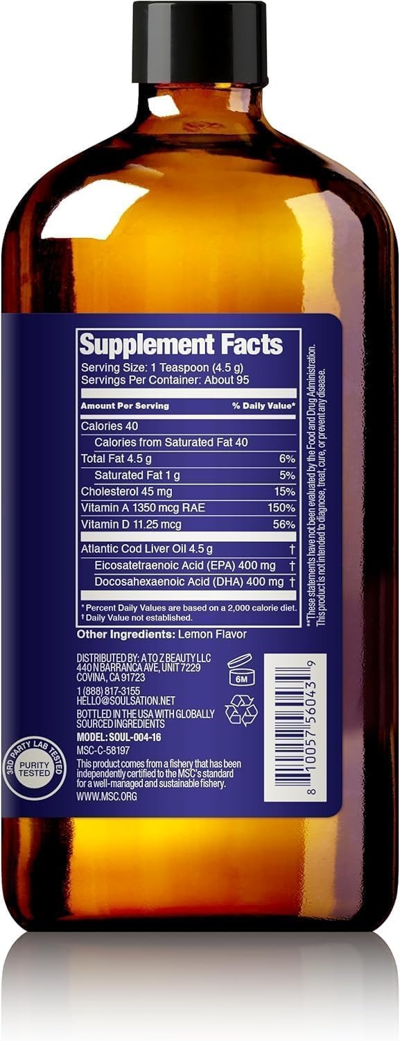SOULSATION Icelandic Cod Liver Oil Liquid | Lemon | 16 oz | Vitamins A & D thumbnail 4